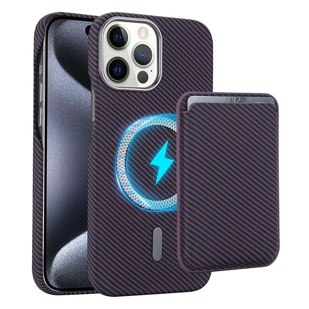 For iPhone 13 Pro Max Magnetic Case with Detachable Card Holder Carbon Fiber Leather + PC Phone Cover