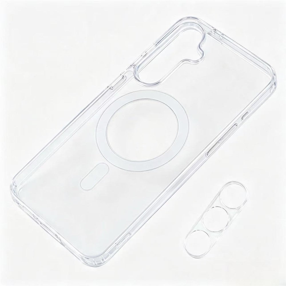 Magnetisk Samsung Galaxy S25-skal i PC + gennemsigtigt TPU-skal + 2 stk. kamerabeskyttelse + 1 stk. gennemsigtig HD-skærmfilm + 1 stk. skærmfilm