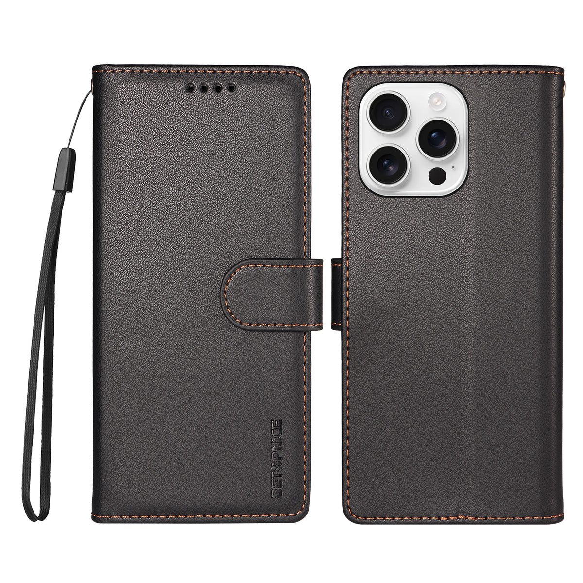 BETOPNICE til iPhone 16 Pro 006 Cover RFID Blokerende Pung Stand Læder Telefoncover med Håndrem