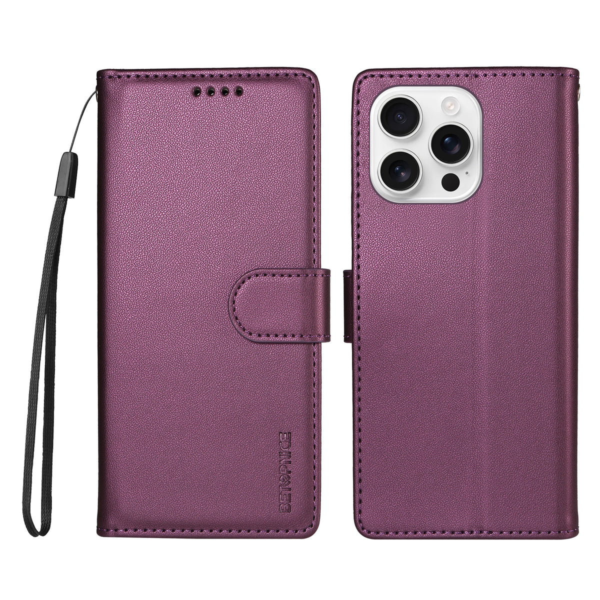 BETOPNICE til iPhone 16 Pro 006 Cover RFID Blokerende Pung Stand Læder Telefoncover med Håndrem