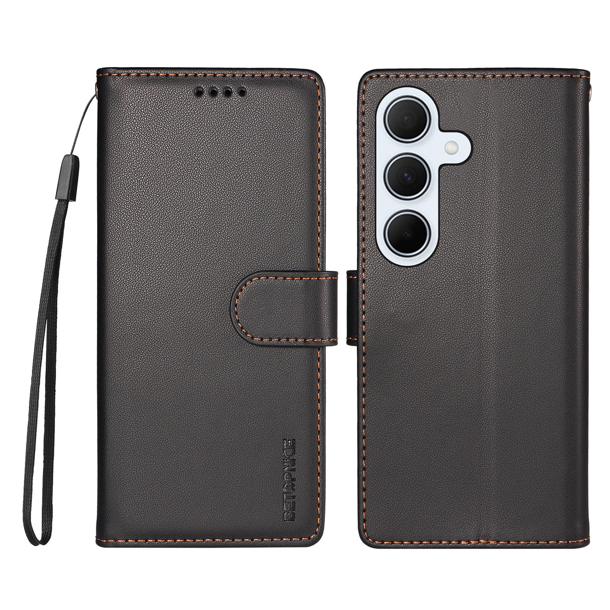 BETOPNICE for Samsung Galaxy A35 5G 006 Case RFID Blocking Wallet Stand Leather Phone Cover with Wrist Strap