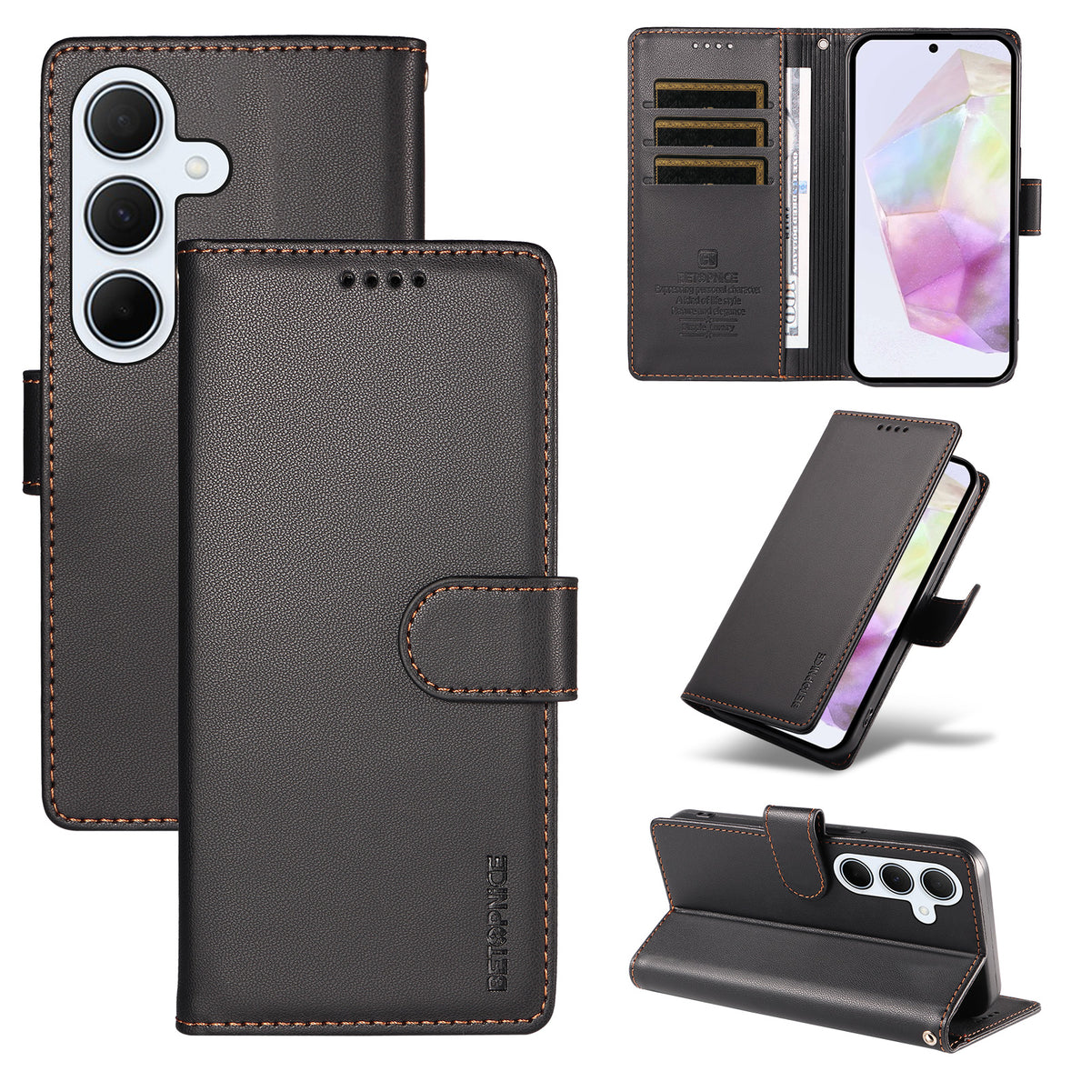 BETOPNICE for Samsung Galaxy A35 5G 006 Case RFID Blocking Wallet Stand Leather Phone Cover with Wrist Strap