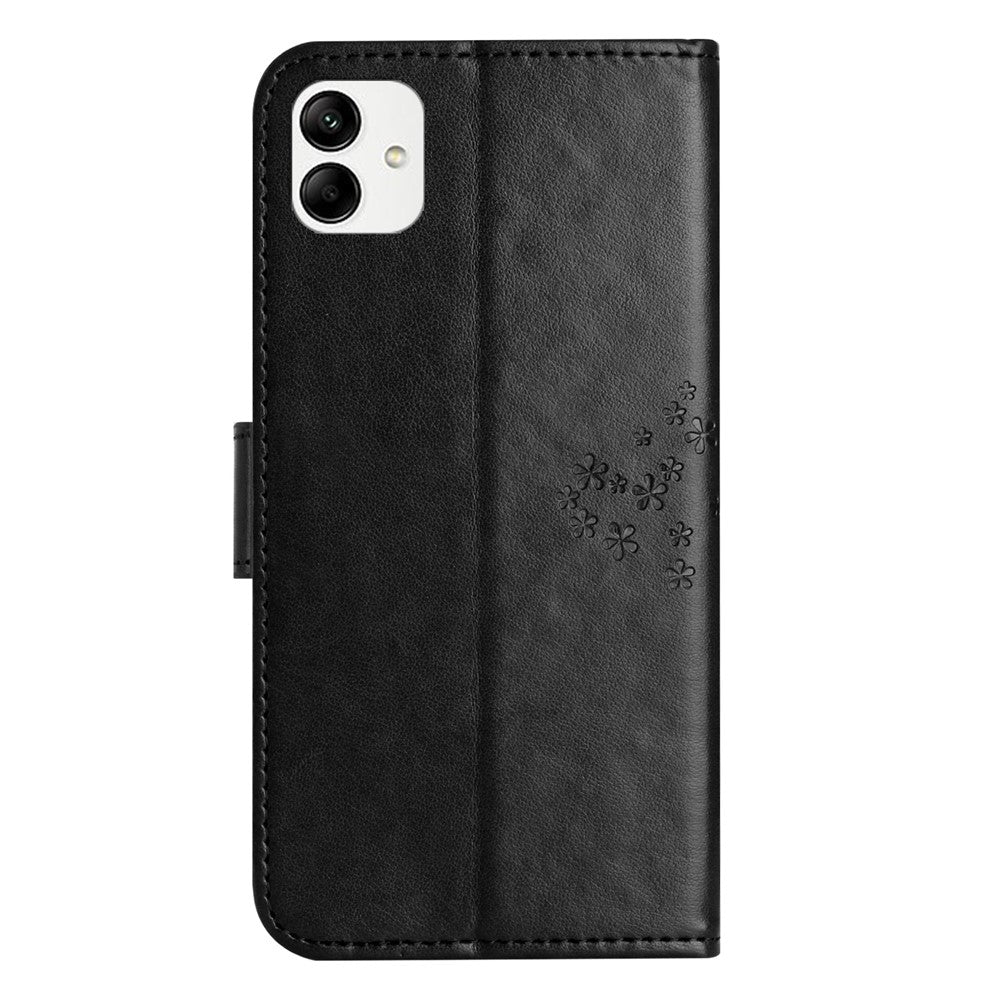 For Samsung Galaxy A04e 4G / F04 4G / M04 4G Imprinted Owl Tree Pattern Anti-scratch PU Leather Wallet Viewing Stand Anti-fingerprint Protective Case