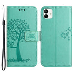 For Samsung Galaxy A04e 4G / F04 4G / M04 4G Imprinted Owl Tree Pattern Anti-scratch PU Leather Wallet Viewing Stand Anti-fingerprint Protective Case