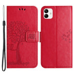 For Samsung Galaxy A04e 4G / F04 4G / M04 4G Imprinted Owl Tree Pattern Anti-scratch PU Leather Wallet Viewing Stand Anti-fingerprint Protective Case