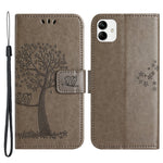 For Samsung Galaxy A04e 4G / F04 4G / M04 4G Imprinted Owl Tree Pattern Anti-scratch PU Leather Wallet Viewing Stand Anti-fingerprint Protective Case