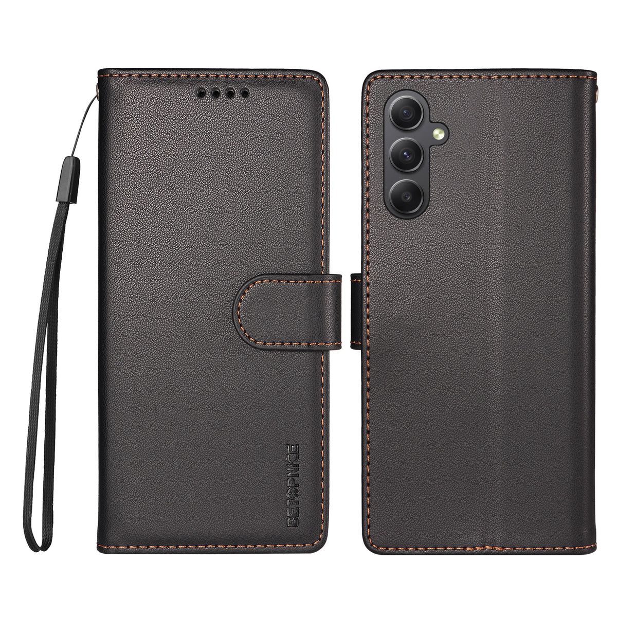 BETOPNICE for Samsung Galaxy A34 5G 006 Case RFID Blocking Wallet Stand Leather Phone Cover with Wrist Strap