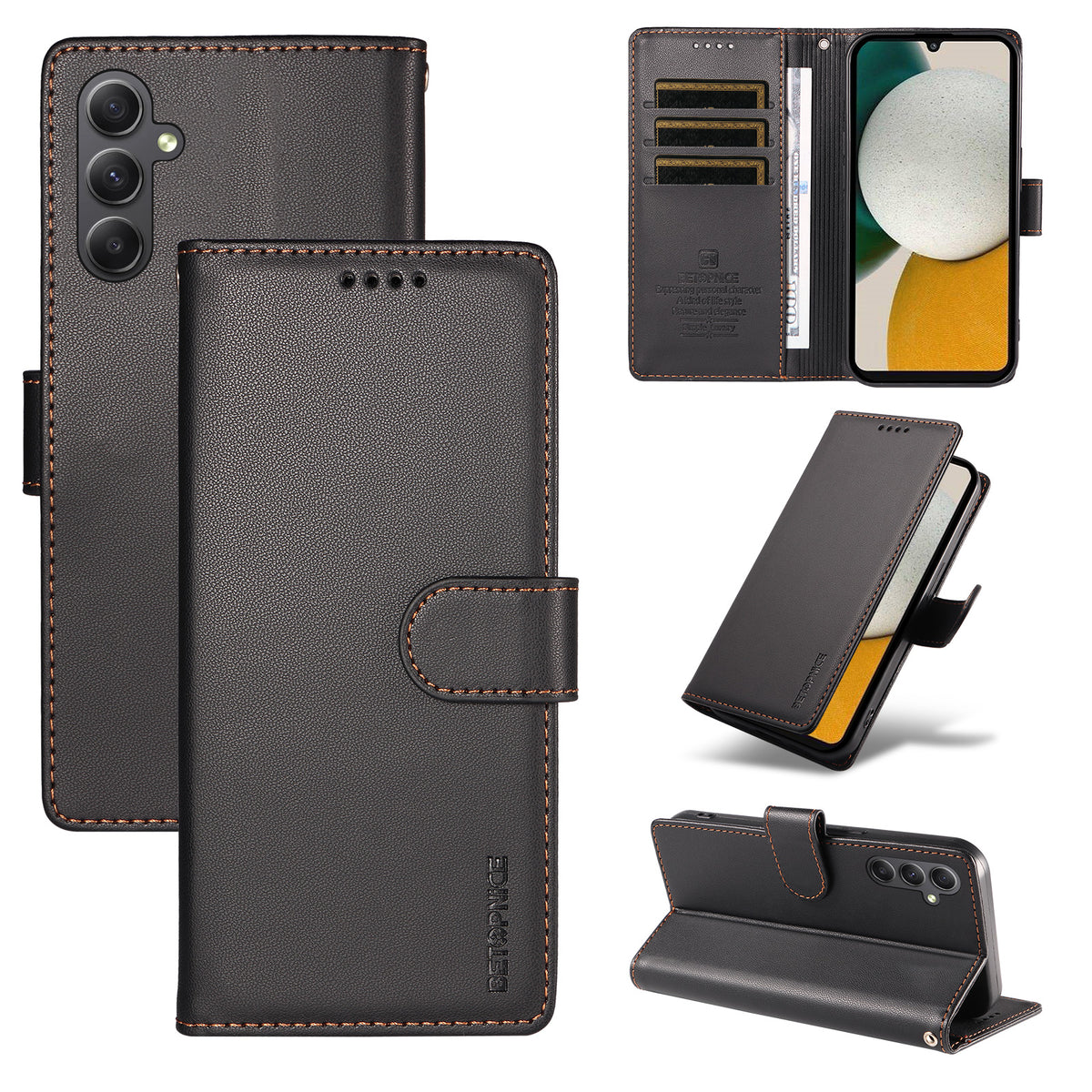 BETOPNICE for Samsung Galaxy A34 5G 006 Case RFID Blocking Wallet Stand Leather Phone Cover with Wrist Strap