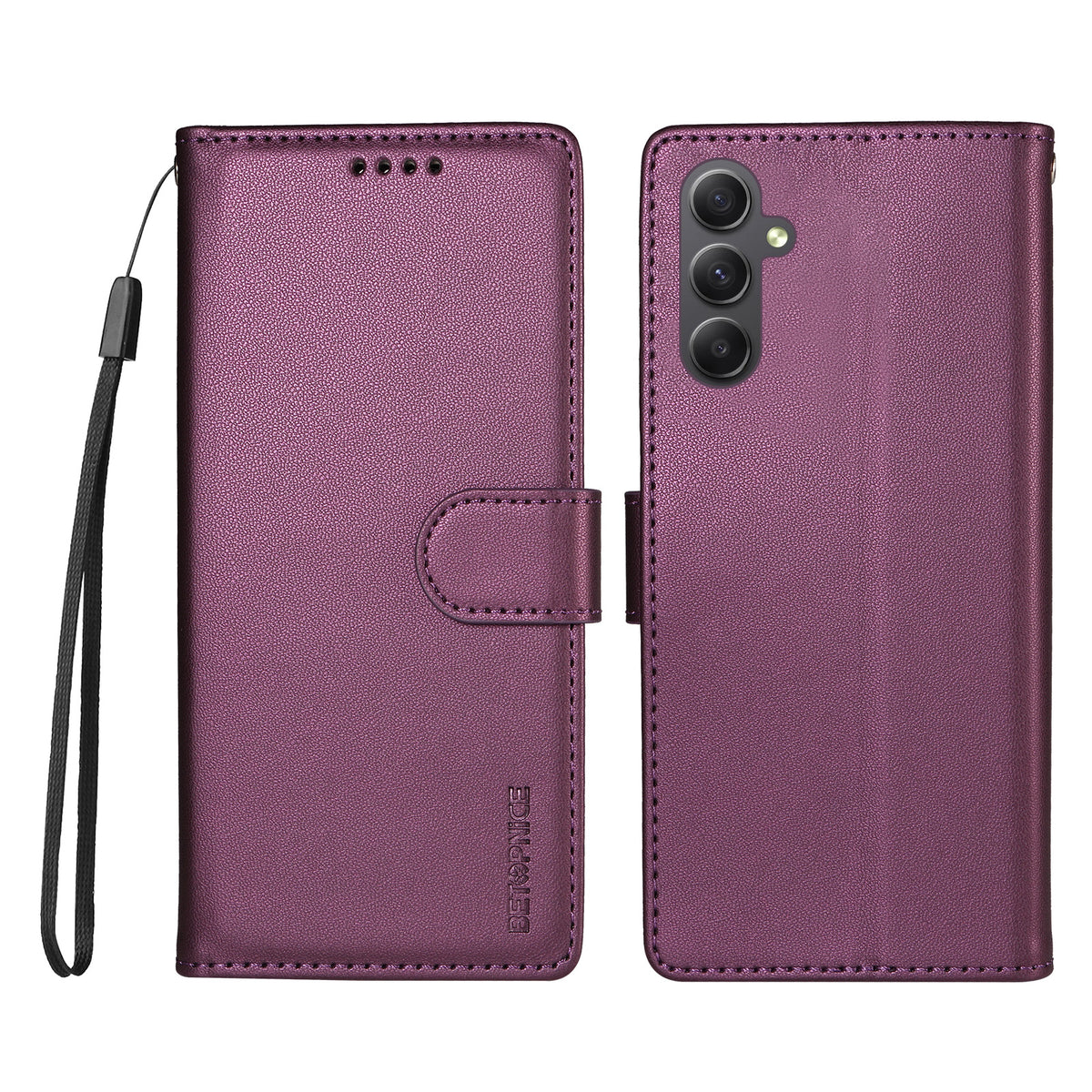 BETOPNICE for Samsung Galaxy A34 5G 006 Case RFID Blocking Wallet Stand Leather Phone Cover with Wrist Strap