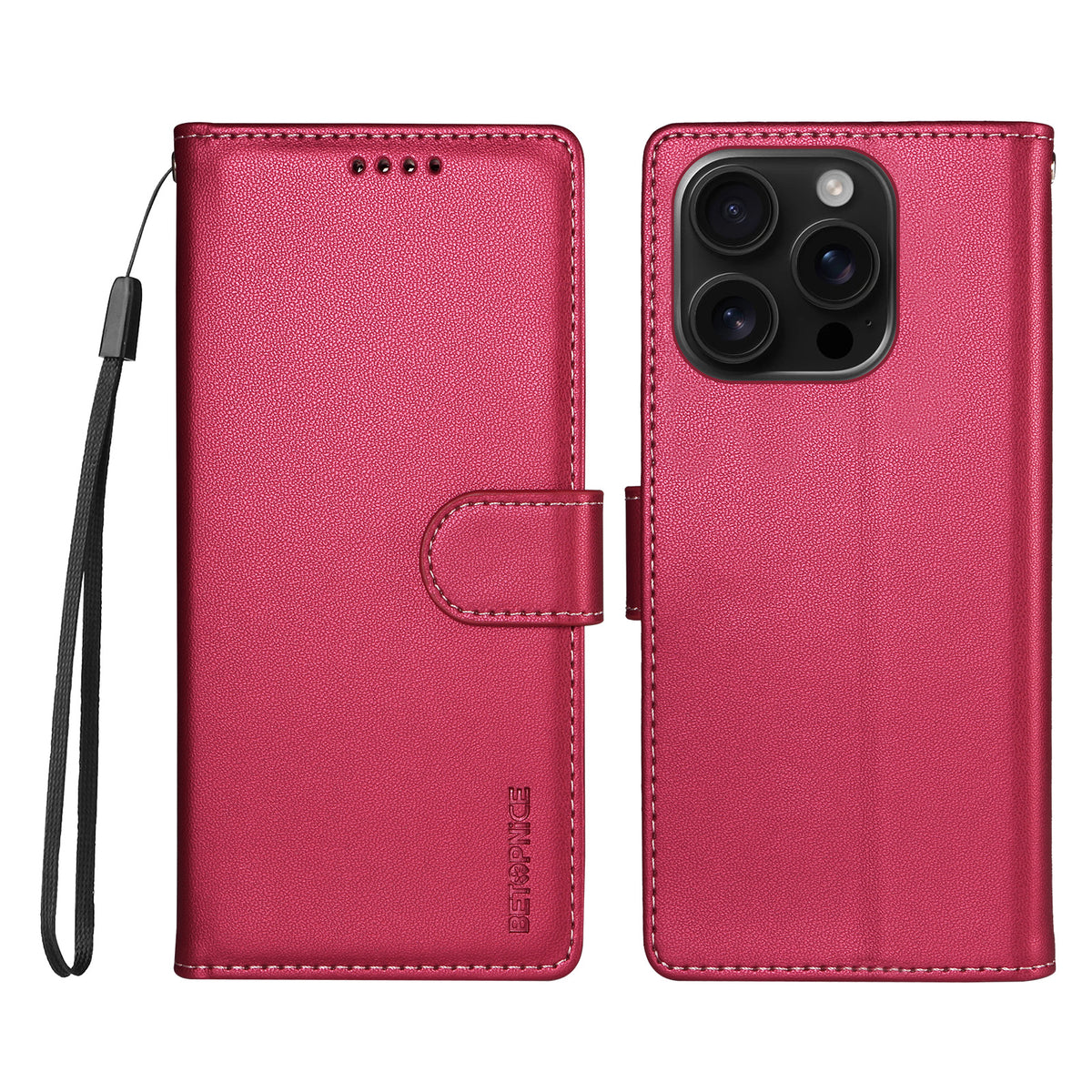 BETOPNICE for iPhone 16 Pro Max 006 Case RFID Blocking Wallet Stand Leather Phone Cover with Wrist Strap