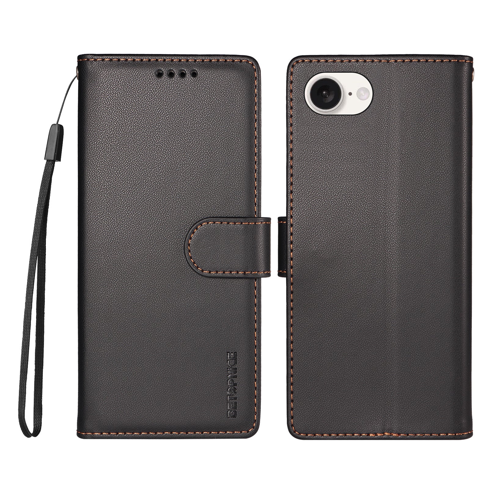 BETOPNICE til iPhone 16e / iPhone 17e 006 Cover RFID Blokerende Pung Stand Læder Telefoncover med Håndrem