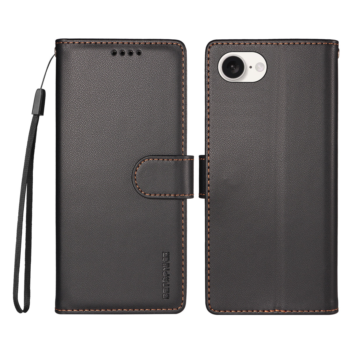 BETOPNICE for iPhone 16e / iPhone 17e 006 Case RFID Blocking Wallet Stand Leather Phone Cover with Wrist Strap