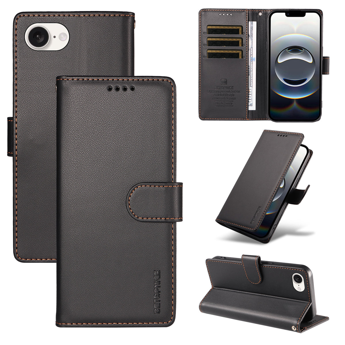 BETOPNICE for iPhone 16e / iPhone 17e 006 Case RFID Blocking Wallet Stand Leather Phone Cover with Wrist Strap