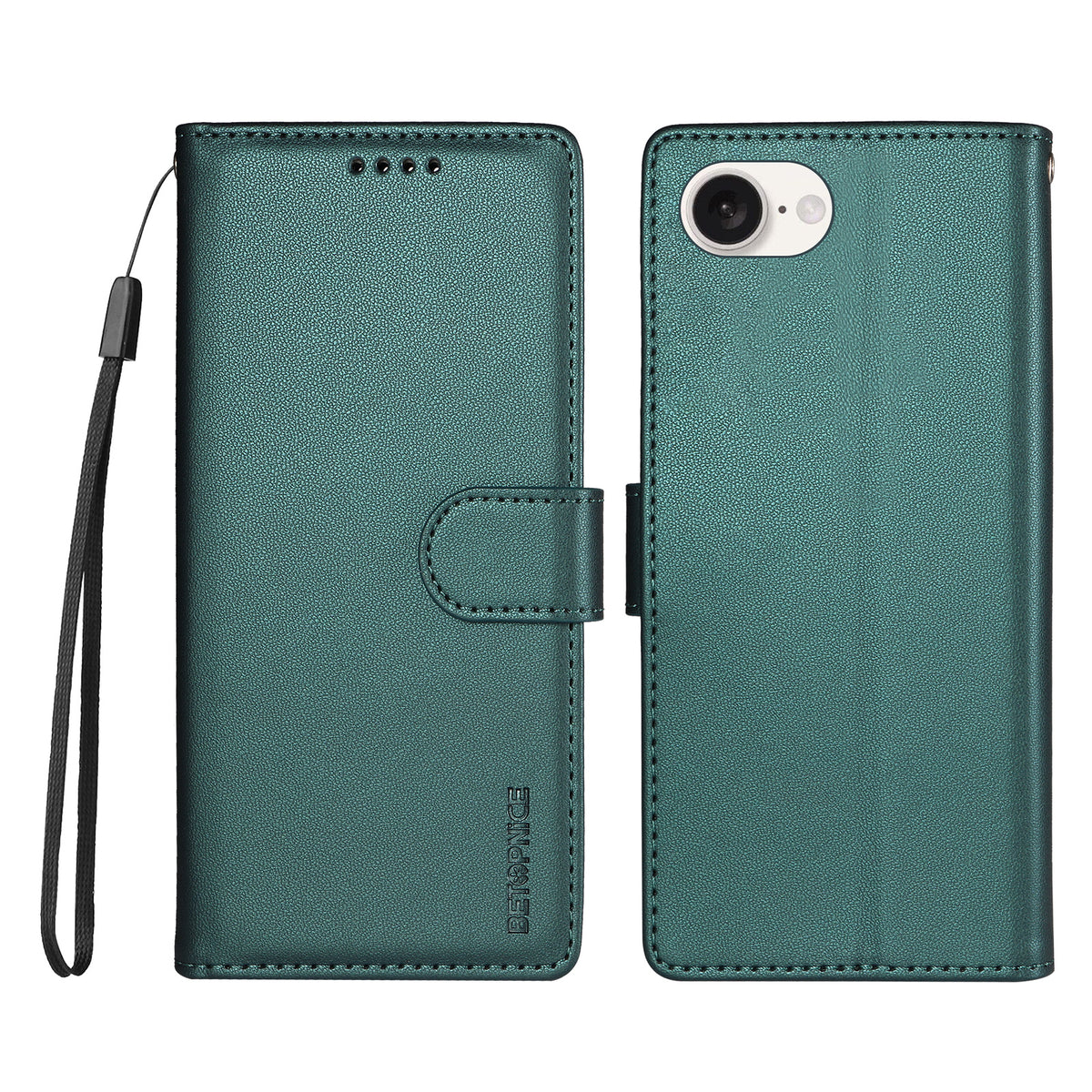 BETOPNICE for iPhone 16e / iPhone 17e 006 Case RFID Blocking Wallet Stand Leather Phone Cover with Wrist Strap