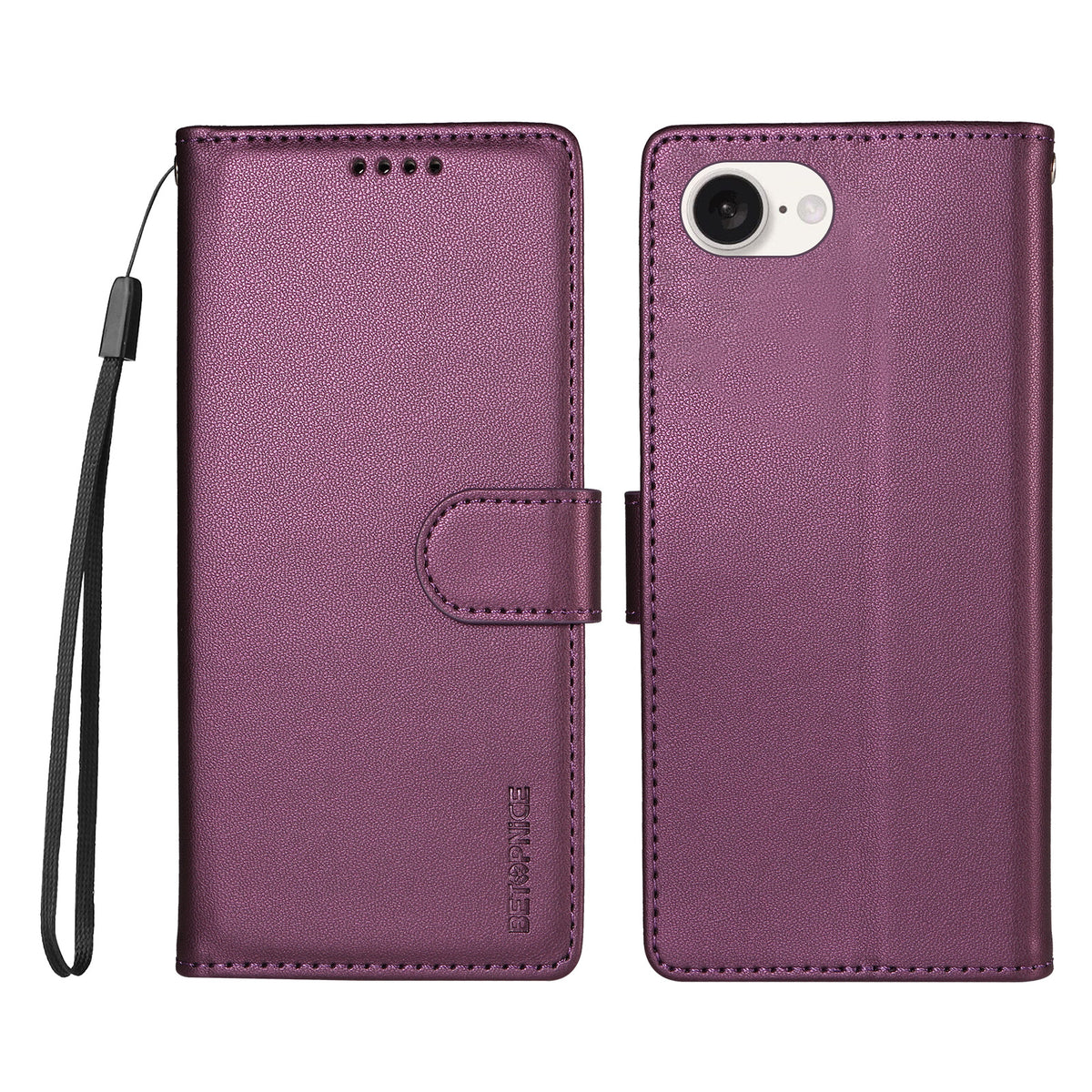 BETOPNICE for iPhone 16e / iPhone 17e 006 Case RFID Blocking Wallet Stand Leather Phone Cover with Wrist Strap