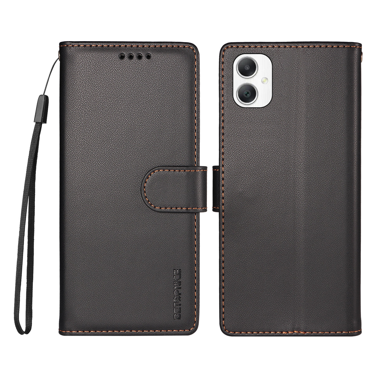 BETOPNICE til Samsung Galaxy A07 5G / Galaxy A06 4G / Galaxy A06 5G / Galaxy A08 4G / Galaxy F06 5G / Galaxy M06 5G / Galaxy A07 4G 006, RFID-blokerende tegnebogsetui i læder med håndledsrem