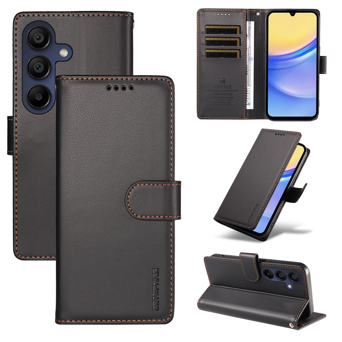 BETOPNICE til Samsung Galaxy A15 5G / Galaxy A15 4G 006 Etui RFID Blokerende Pung Stand Læder Telefoncover med Håndrem