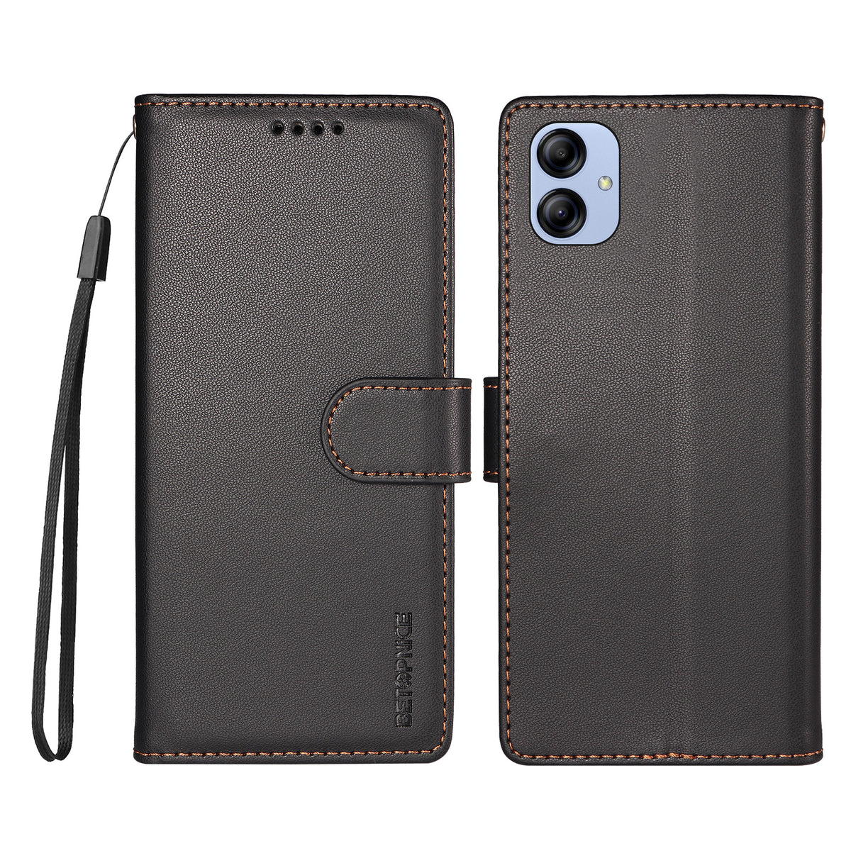 BETOPNICE for Samsung Galaxy F04 4G / Galaxy A04e 4G 006 Case RFID Blocking Wallet Stand Leather Phone Cover with Wrist Strap