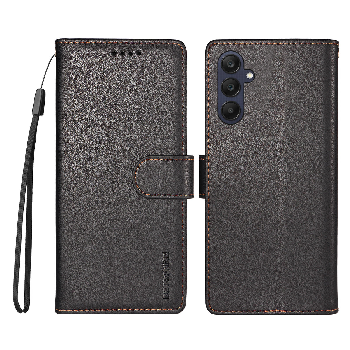 BETOPNICE for Samsung Galaxy A25 5G (Global) (161mm) 006 Case RFID Blocking Wallet Stand Leather Phone Cover with Wrist Strap