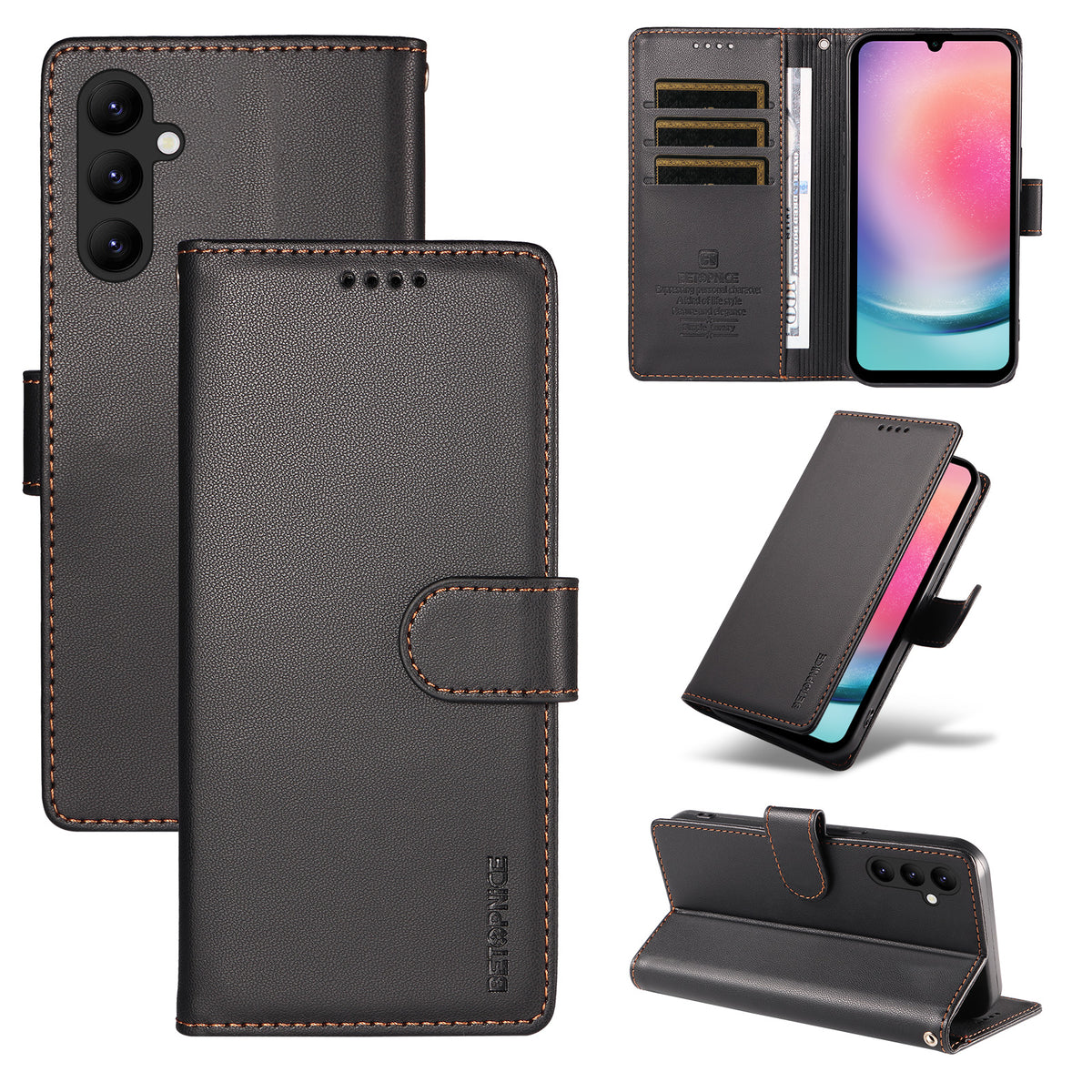 BETOPNICE for Samsung Galaxy A24 4G (162.1mm) 006 Case RFID Blocking Wallet Stand Leather Phone Cover with Wrist Strap