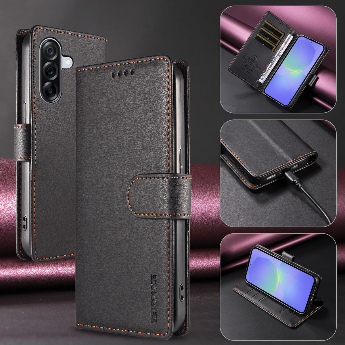 BETOPNICE for Samsung Galaxy A36 5G / Galaxy A37 5G 006 Case RFID Blocking Wallet Stand Leather Phone Cover with Wrist Strap