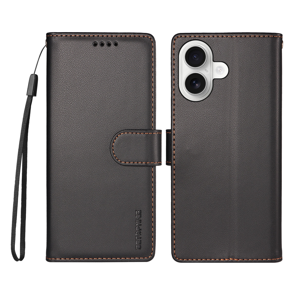 BETOPNICE for iPhone 16 Plus 006 Case RFID Blocking Wallet Stand Leather Phone Cover with Wrist Strap