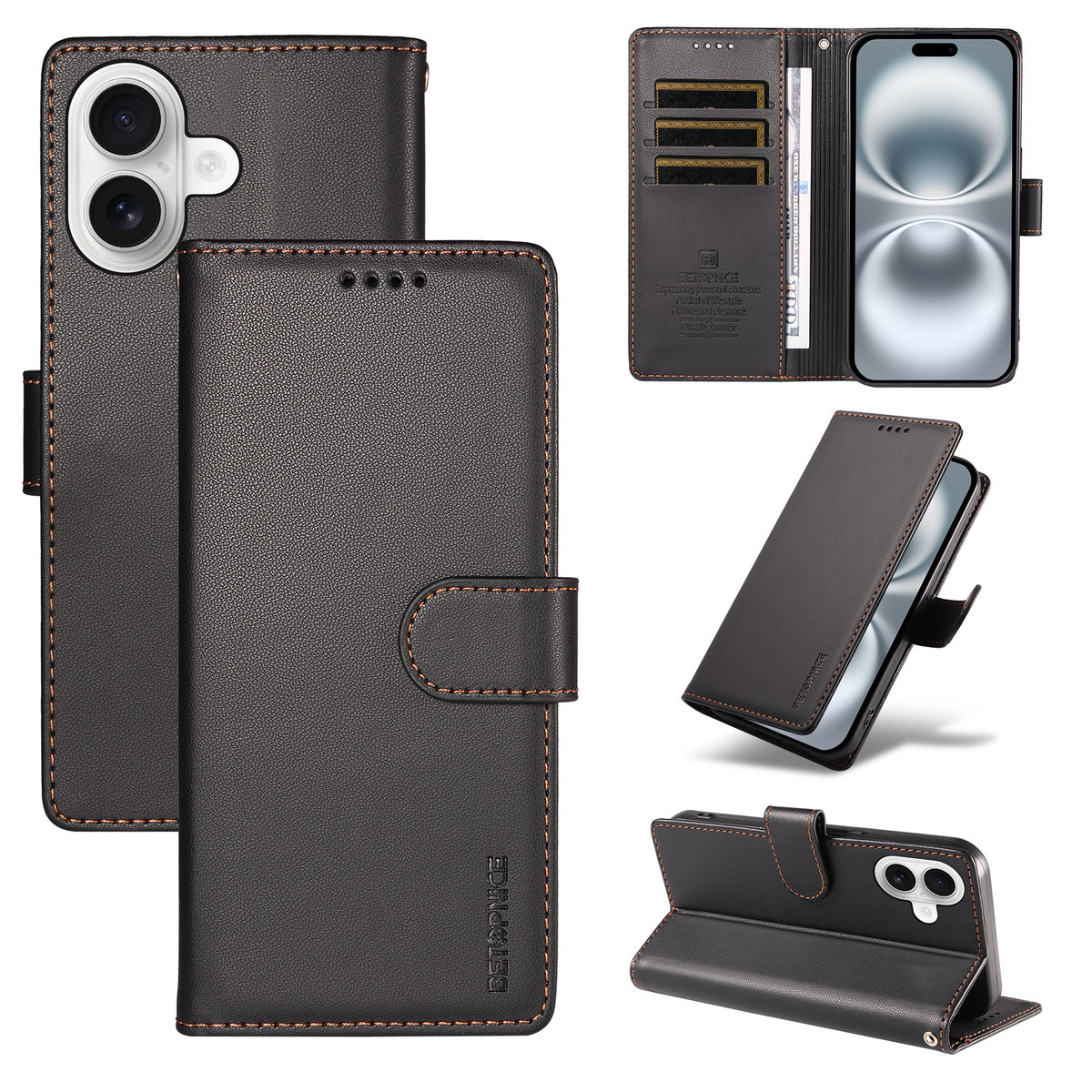 BETOPNICE for iPhone 16 Plus 006 Case RFID Blocking Wallet Stand Leather Phone Cover with Wrist Strap
