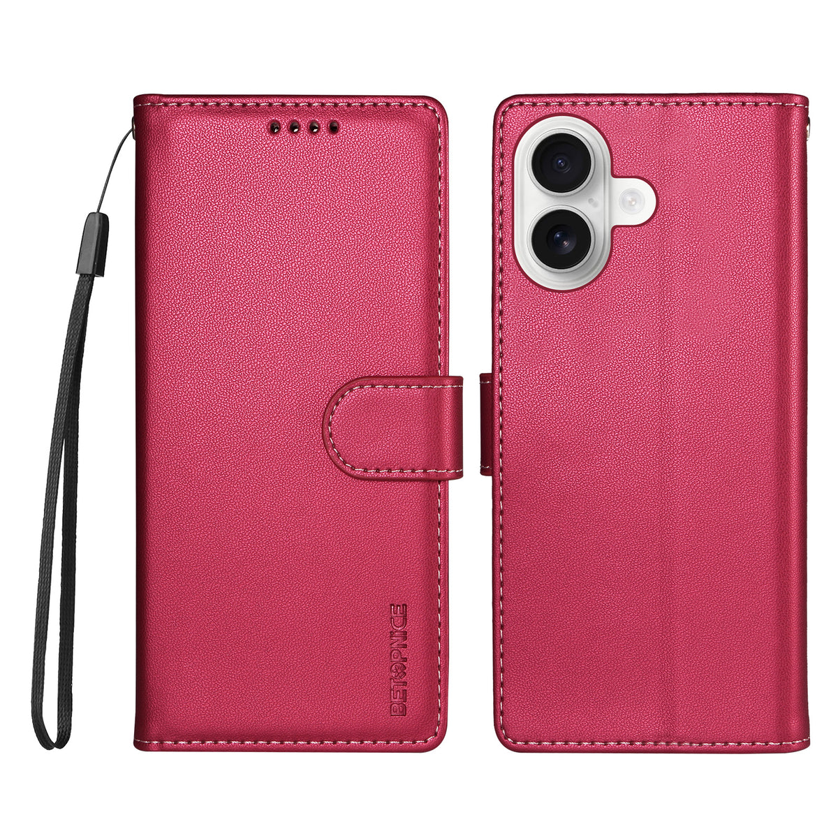 BETOPNICE for iPhone 16 Plus 006 Case RFID Blocking Wallet Stand Leather Phone Cover with Wrist Strap
