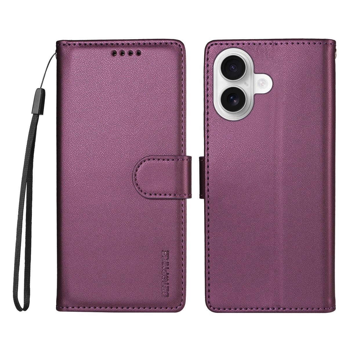 BETOPNICE for iPhone 16 Plus 006 Case RFID Blocking Wallet Stand Leather Phone Cover with Wrist Strap
