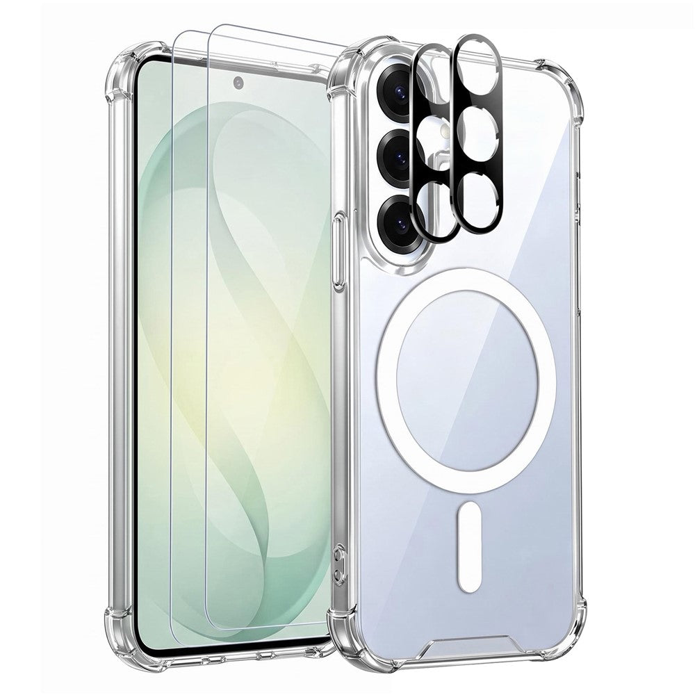 For Samsung Galaxy S26 FE Magnetic Case TPU + PC Air Cushion Corners Protective Phone Cover with 2Pcs Camera Protector + 2Pcs Screen Protector