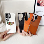 Samsung Galaxy S25 Ultra-etui, læderbeklædt PC + TPU-fingeraftryksafvisende cover med V-formet kortplads