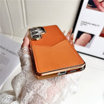 Samsung Galaxy S25 Ultra-etui, læderbeklædt PC + TPU-fingeraftryksafvisende cover med V-formet kortplads