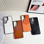 Samsung Galaxy S25 Ultra-etui, læderbeklædt PC + TPU-fingeraftryksafvisende cover med V-formet kortplads