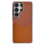 Samsung Galaxy S25 Ultra-etui, læderbeklædt PC + TPU-fingeraftryksafvisende cover med V-formet kortplads