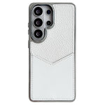 Samsung Galaxy S25 Ultra-etui, læderbeklædt PC + TPU-fingeraftryksafvisende cover med V-formet kortplads