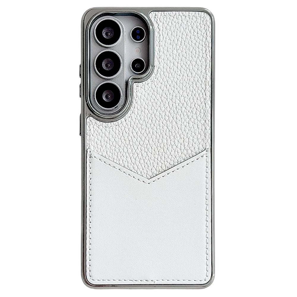 Samsung Galaxy S25 Ultra-etui, læderbeklædt PC + TPU-fingeraftryksafvisende cover med V-formet kortplads