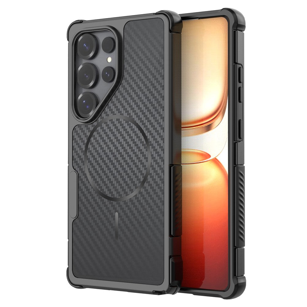 Magnetisk cover til Samsung Galaxy S24 Ultra med kulfiberstruktur, PC + TPU-hjørnebeskyttelse