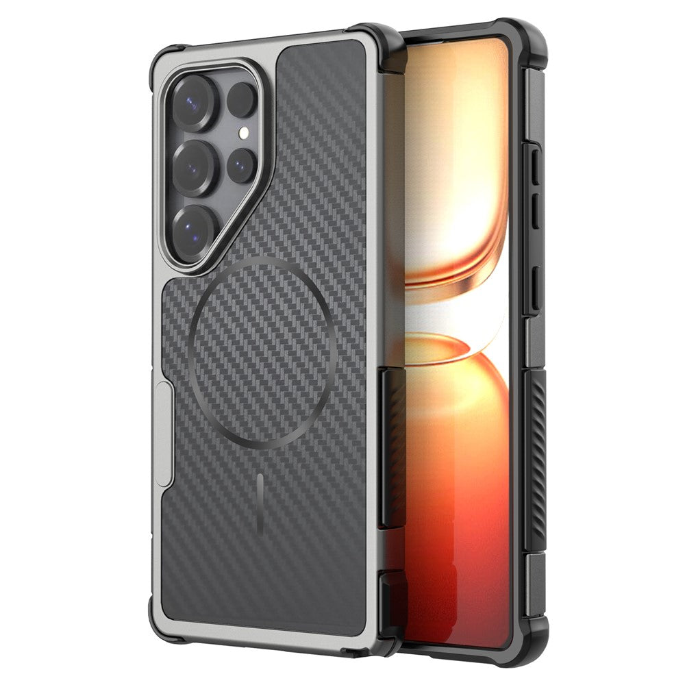 Magnetisk cover til Samsung Galaxy S24 Ultra med kulfiberstruktur, PC + TPU-hjørnebeskyttelse