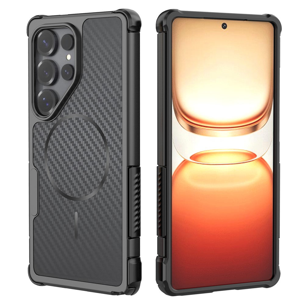 For Samsung Galaxy S25 Ultra Magnetic Case Carbon Fiber Texture PC + TPU Corner Protection Phone Cover