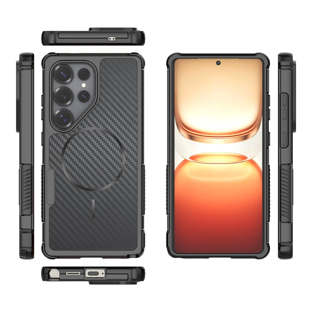 For Samsung Galaxy S25 Ultra Magnetic Case Carbon Fiber Texture PC + TPU Corner Protection Phone Cover