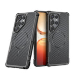 For Samsung Galaxy S25 Ultra Magnetic Case Carbon Fiber Texture PC + TPU Corner Protection Phone Cover