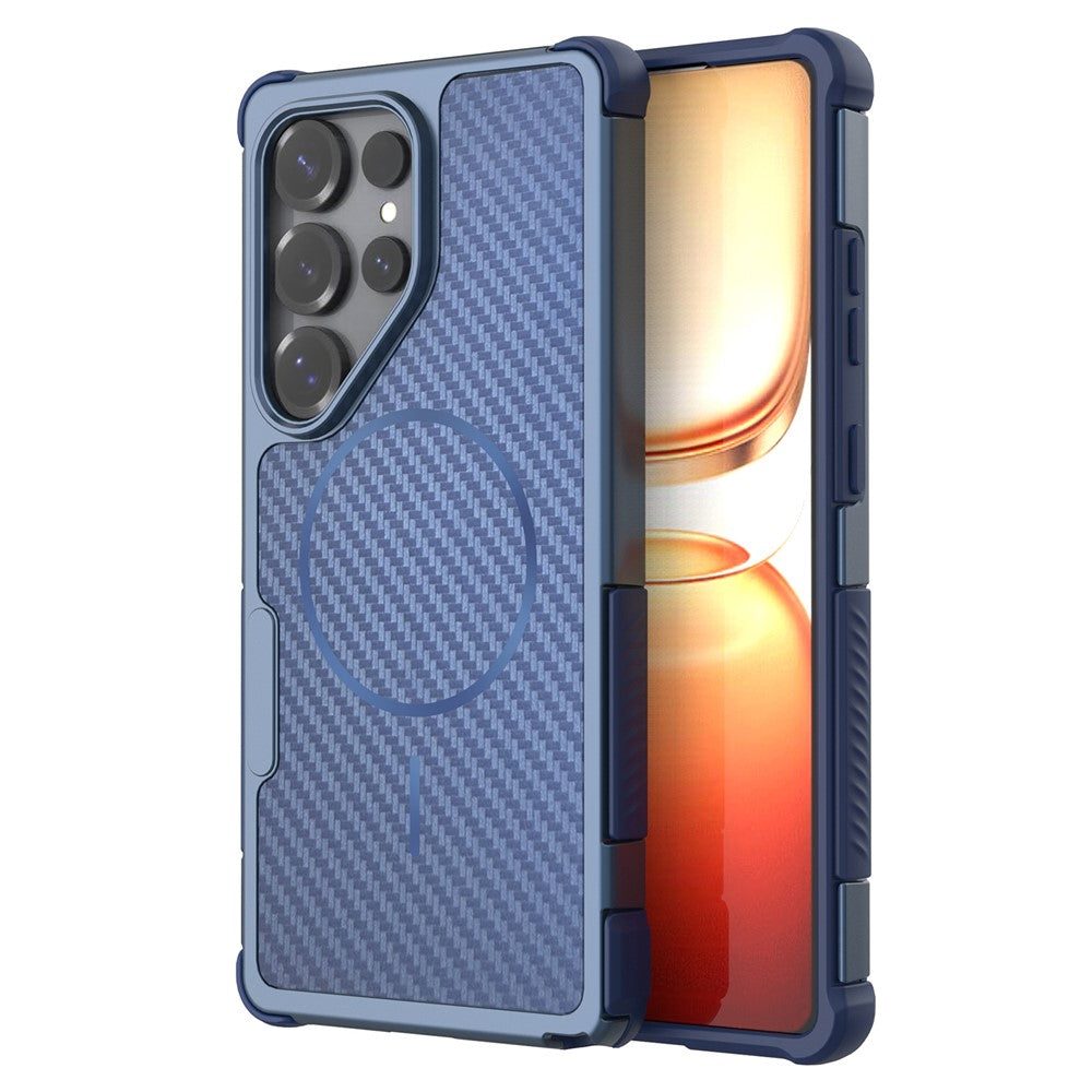 For Samsung Galaxy S25 Ultra Magnetic Case Carbon Fiber Texture PC + TPU Corner Protection Phone Cover