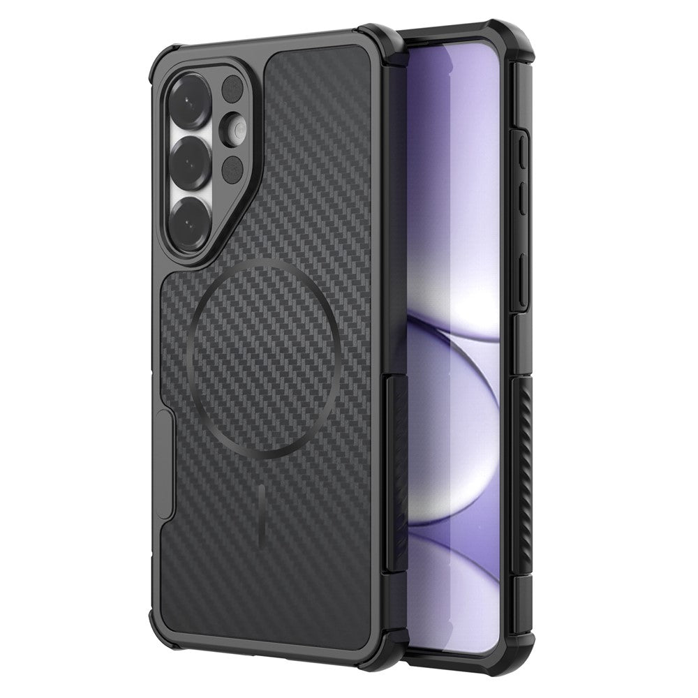 For Samsung Galaxy S26+ Magnetic Case Carbon Fiber Texture PC + TPU Corner Protection Phone Cover