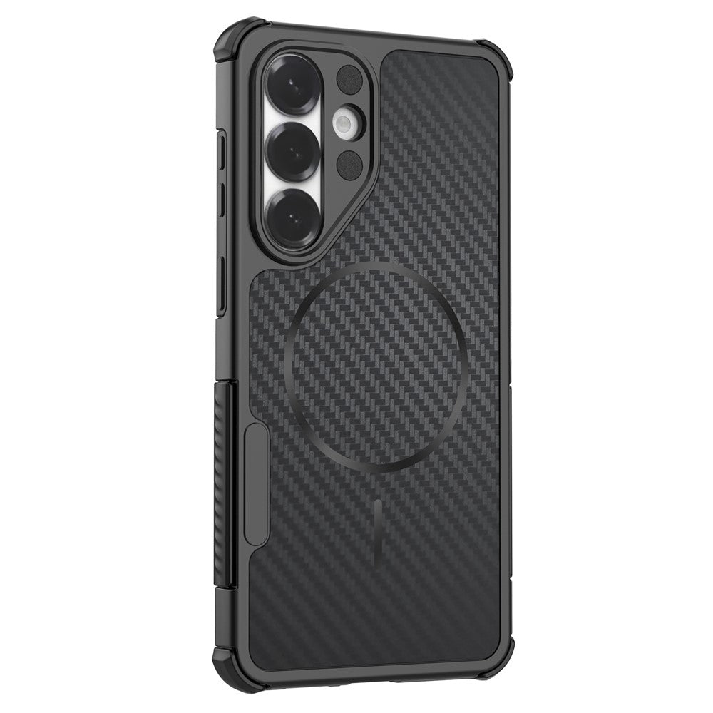 For Samsung Galaxy S26+ Magnetic Case Carbon Fiber Texture PC + TPU Corner Protection Phone Cover