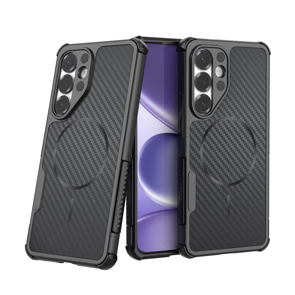 For Samsung Galaxy S26+ Magnetic Case Carbon Fiber Texture PC + TPU Corner Protection Phone Cover