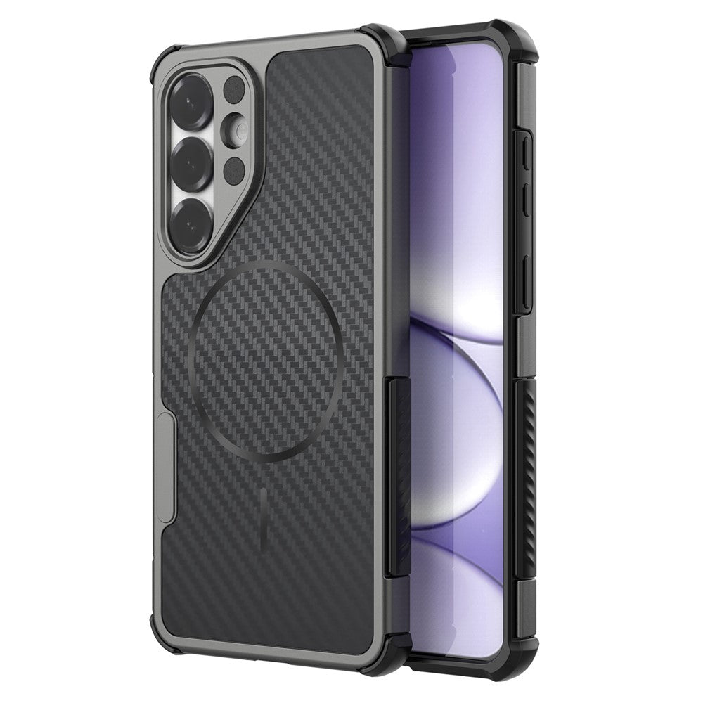 For Samsung Galaxy S26+ Magnetic Case Carbon Fiber Texture PC + TPU Corner Protection Phone Cover