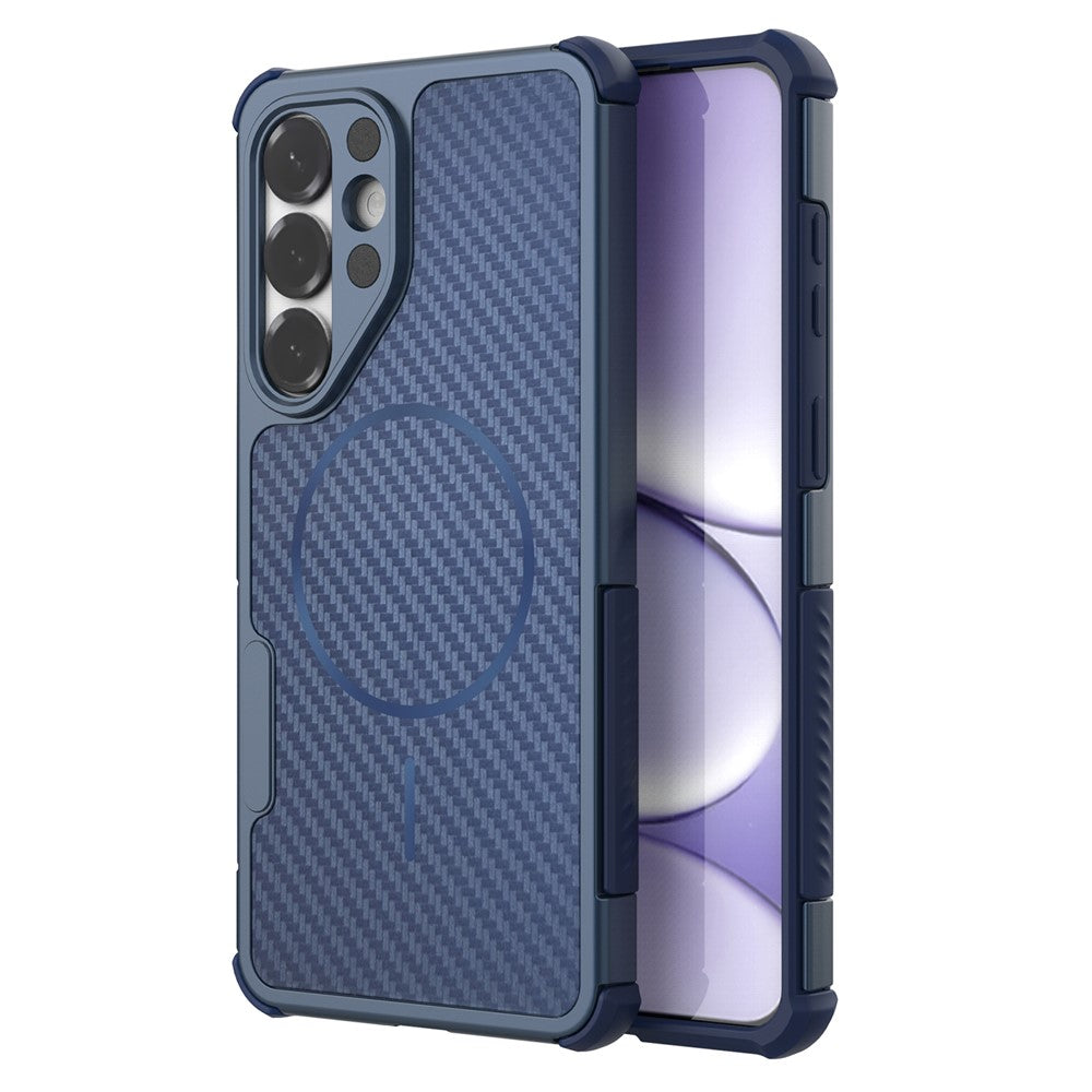 For Samsung Galaxy S26+ Magnetic Case Carbon Fiber Texture PC + TPU Corner Protection Phone Cover