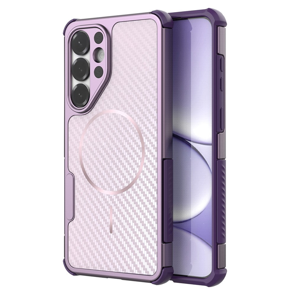 For Samsung Galaxy S26+ Magnetic Case Carbon Fiber Texture PC + TPU Corner Protection Phone Cover