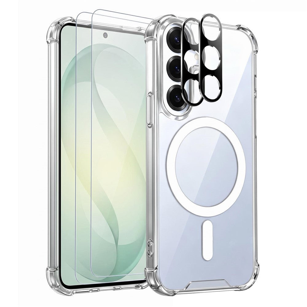 Til Samsung Galaxy S26+ Magnetisk Cover TPU + Akryl Luftpude Hjørner Beskyttende Telefoncover med 2 stk. Kamerabeskytter + 2 stk. Skærmbeskytter