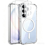 For Samsung Galaxy S25 Magnetic Case TPU + Acrylic Air Cushion Corners Protective Phone Cover with 2Pcs Camera Protector + 2Pcs Screen Protector